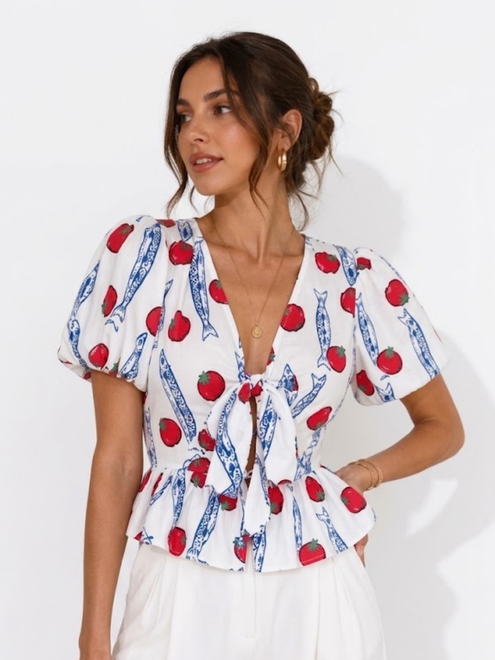 NWT Zara Woman Bloggers Fav PRINTED SHIRT WITH BOWS Size S Small